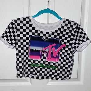MTV Black and White Checkered Crop Top